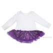 White Long Sleeve Baby Bodysuit Bling Dark Purple Sequins Pettiskirt JS4649